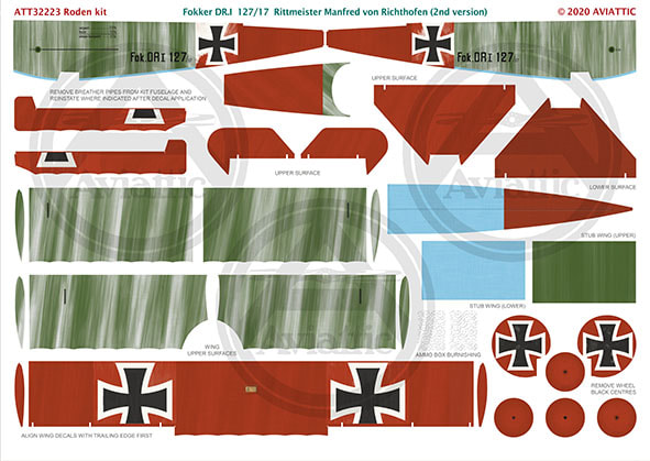 Aviattic Decals 1/32 PALE BLUE DOPED LINEN WWI Fokker Aircraft Clear Paper 